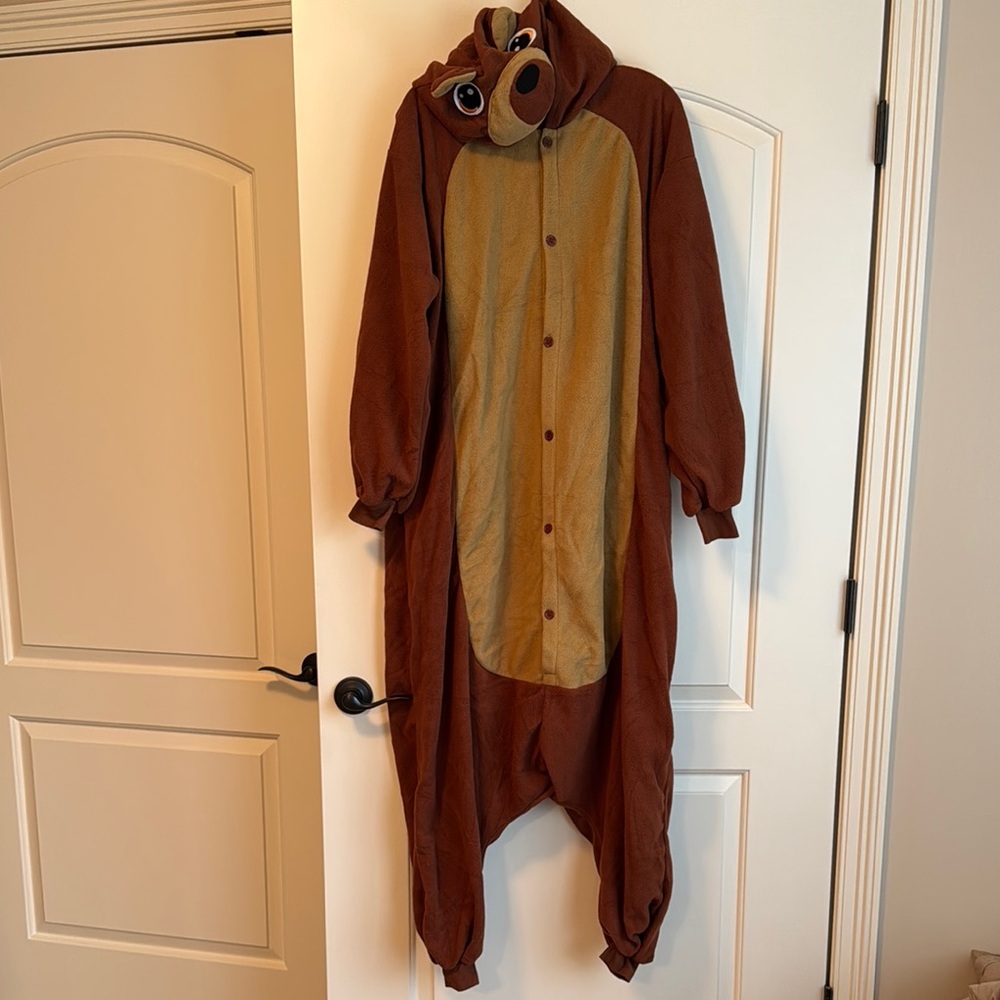 Teddy Brown Bear Onesie Costume, Adult Large
